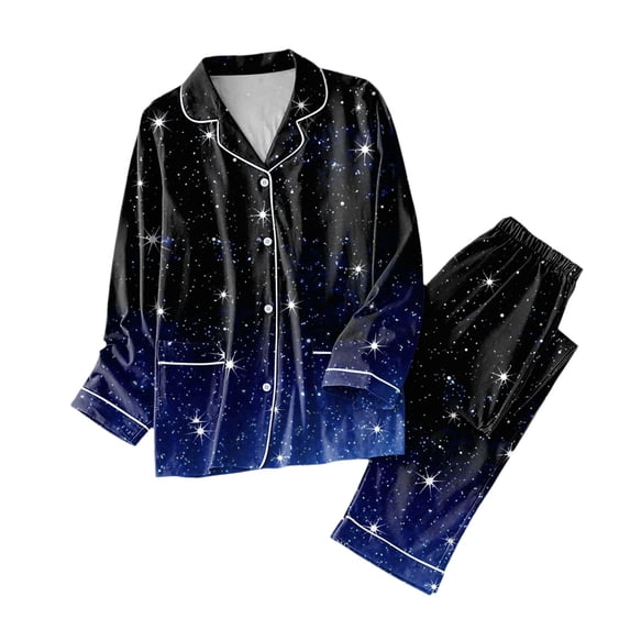 XIYON Womens Pajama Sets Women Pajamas Matching Set Holiday Pajamas Women's Classic Button Down Long Satin Pajama Set With Pockets Comfy Pjs Outfits