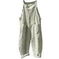 thumbnail image 1 of XIYON Womens Striped Linen Jumpsuits Casual Loose Fit Adjustable Strap Sleeveless Overalls Harem Wide Leg Bib Pants, 1 of 7