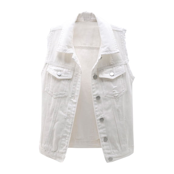 XIYON Womens Summer Tops Women's Solid Color Sleeveless Denim Shirt Vest Loose Denim Jacket Top Summer Fashion Clothing