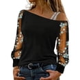 thumbnail image 1 of XIYON Womens T Shirts Festive Elegant Outfit Sequins Off Shoulder Top Modern Casual Color Block With Glitter Glitter Shirt Tops Vacation Outfits, 1 of 7