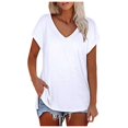 thumbnail image 1 of XIYON Womens T Shirts Ladies Solid Color V Neck Slit Tee Casual Short Sleeve Top 2025 Trendy Fashion Clothes, 1 of 7