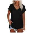 thumbnail image 1 of XIYON Womens T Shirts Ladies Solid Color V Neck Slit Tee Casual Short Sleeve Top Loose Fit Tshirts, 1 of 7