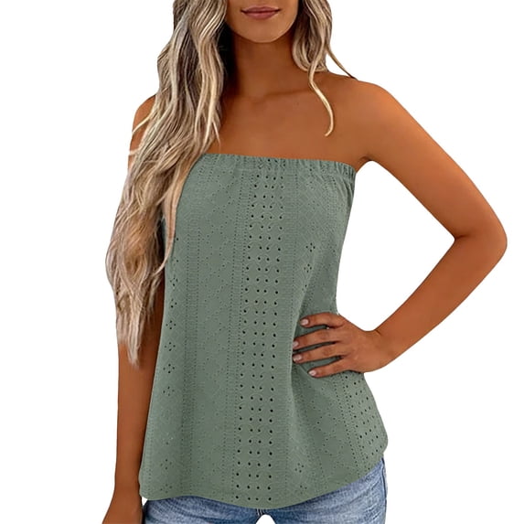 XIYON Womens Tank Top Sleeveless Strapless Solid Color Fashion Comfortable Breathable Summer Camisole Top For Casual Daily Wear,Green,XXL