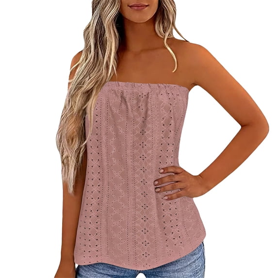 XIYON Womens Tank Top Sleeveless Strapless Solid Color Fashion Comfortable Breathable Summer Camisole Top For Casual Daily Wear,Pink,L