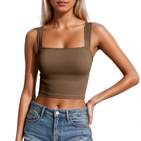 XIYON Womens Tank Tops Sleeveless Square Neck Stretch Cropped Tank Top For Casual Wear And Layering Outdoor Tops Lightweight