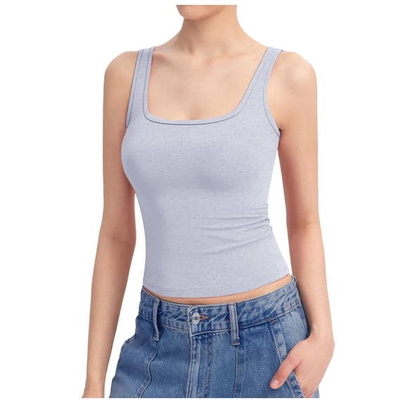 XIYON Womens Tank Tops Square Neck Sleeveless Tank Top Double Lined Basic Tops Beach Vacation Clothes
