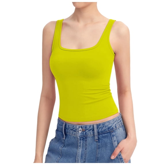 XIYON Womens Tank Tops Square Neck Sleeveless Tank Top Double Lined Basic Tops Beach Vacation Clothes