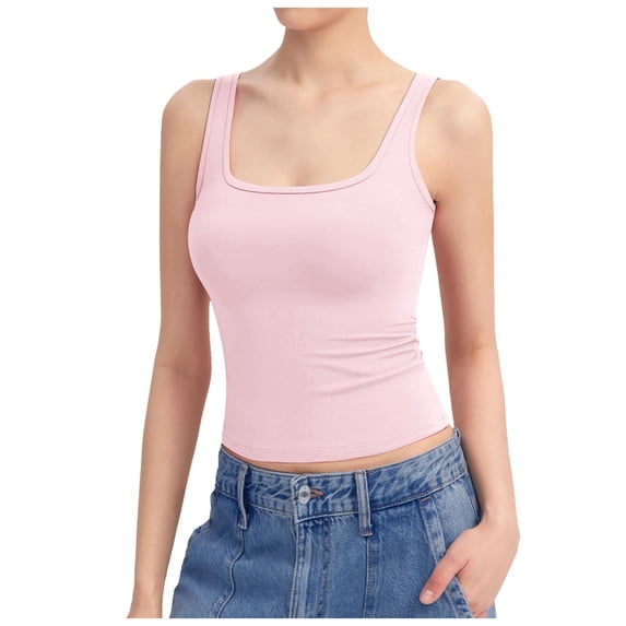 XIYON Womens Tank Tops Square Neck Sleeveless Tank Top Double Lined Basic Tops Outdoor Tops Lightweight