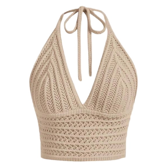 XIYON Womens Tank Tops Women's Summer V Neck Hollow Knit Camisole Sleeveless Tank Top Beach Boho Casual Stretchy Comfortable Breathable Summer Fashion Clothing