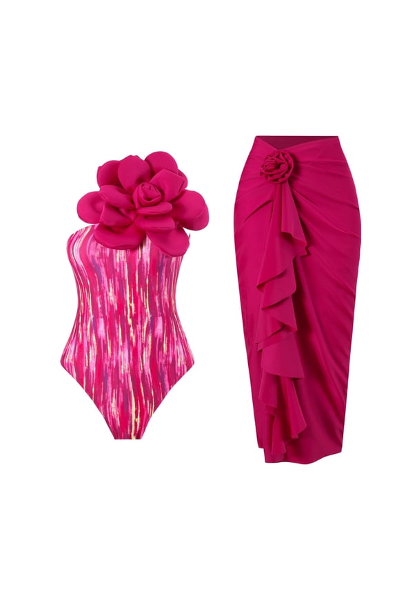 Womens Tankini Swimsuits Women's Floral Bandeau Tankini Set Summer Swimwear Beach Two Piece Outfit With Matching Hat For Pool Party Beach Vacation Clothes