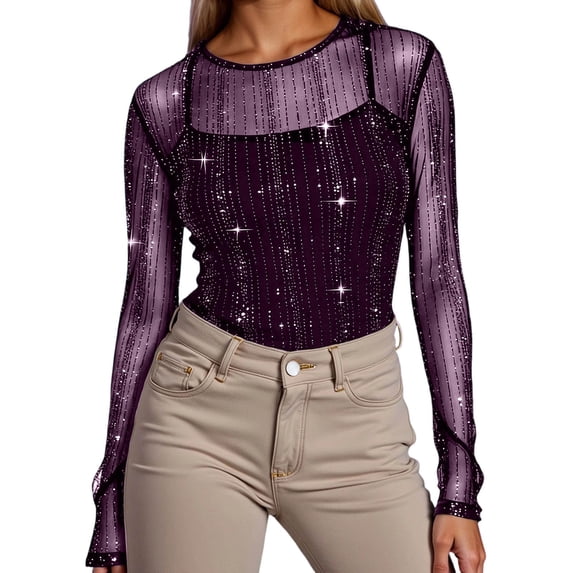 XIYON Womens Tshirt Fashionable Mesh Long Sleeve Top Elegant For Casual And Evening Wear Comfortable Beach Vacation Clothes