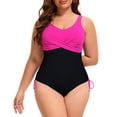 thumbnail image 1 of XIYON One Piece Swimsuit Women Plus Size Swimsuit V Neck Swimwear Ruched Drawstring Bathing Vintage Swimwear, 1 of 5