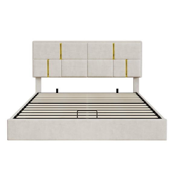 XIZE 2-Piece Queen Bedroom Set with Upholstered Platform Bed and Storage Ottoman, Beige