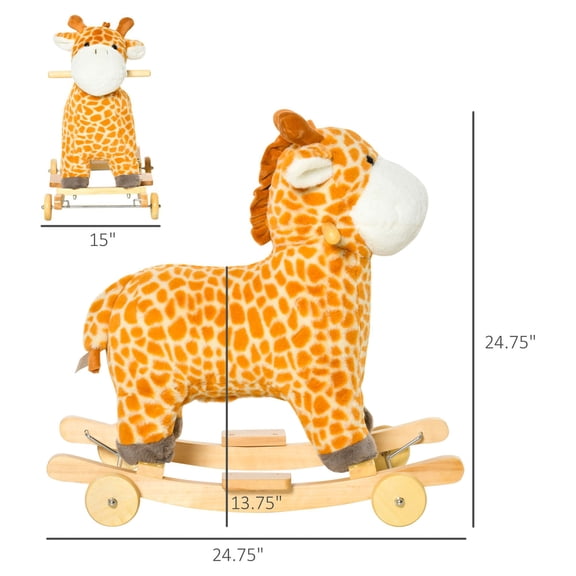 XIZE 2-in-1 Plush Rocking Horse and Giraffe-Shaped Rocker with Realistic Sounds, Animal Toy for family Ages 3-6, Yellow