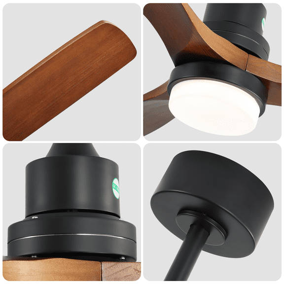 XIZE 52" Smart Ceiling Fan with 18W Triple-Color Dimmable LED Light, Memory Function, 3 Walnut Finish Blades, and DC Motor