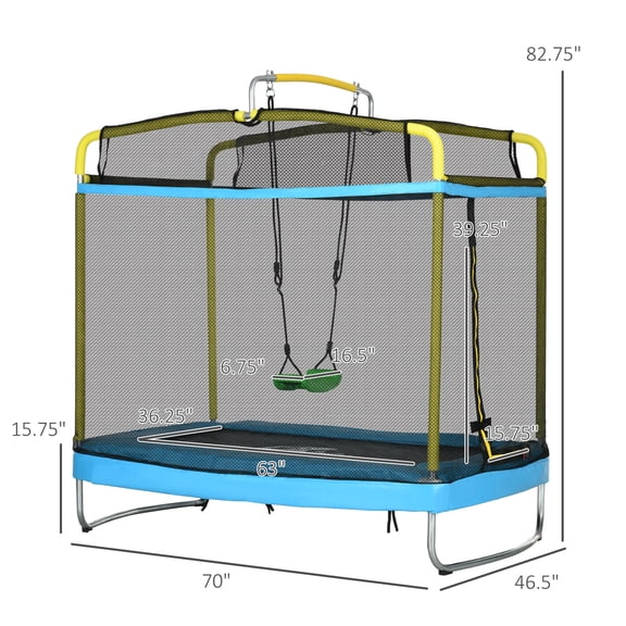 XIZE 6.9-Foot 3-in-1 Trampoline with Enclosure, Swing, and Gymnastics Bar, Indoor Outdoor Rebounder for family, Light Blue