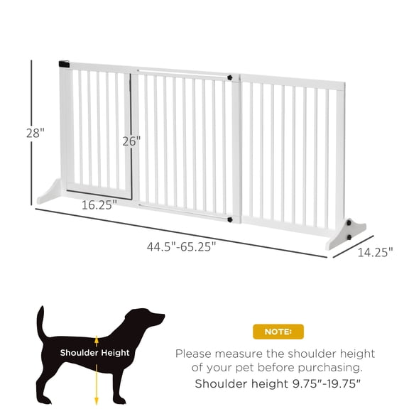 XIZE Adjustable Wooden Pet Gate,Freestanding Dog Fence for Doorway,Hall,3 Panels w/ Safety Barrier,Lockable Door,White,44.5"-65.25" Lx14.25" H