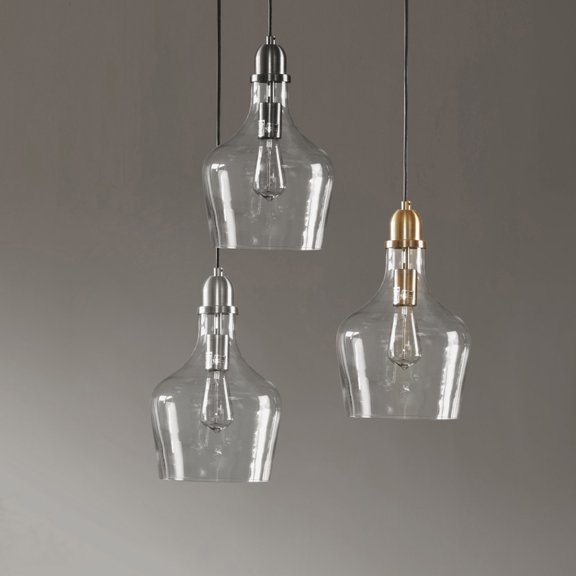 XIZE Bell Shaped Glass Pendant Light, 9" Diameter, Gold and Clear Finish