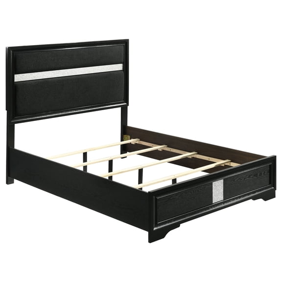 XIZE Black Upholstered Full Panel Bed with Sturdy Frame, Modern Platform Bed for Bedroom