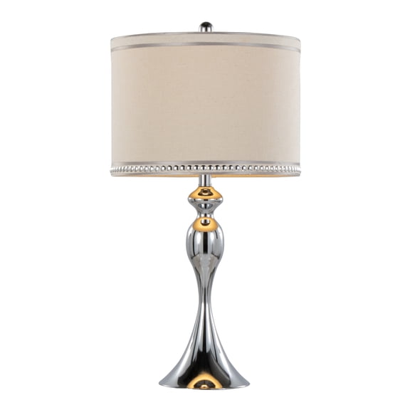 XIZE Contemporary Metal Table Lamp with Cream Linen Shade and Trim, 27" H, Polished Chrome, Set of 2