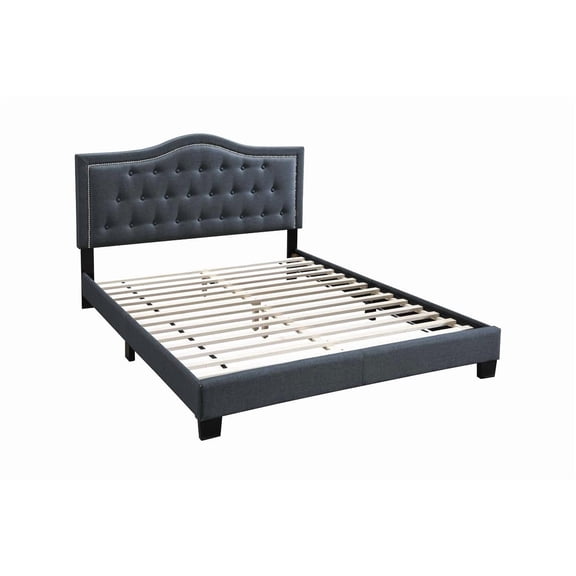 XIZE European Design Queen Size Bed with Button Tufted Headboard, Charcoal