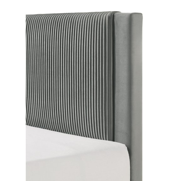 XIZE Full Size Contemporary Platform Bed with Plush Upholstered Headboard, Ribbed Texture and Low-Profile Frame, Light Gray