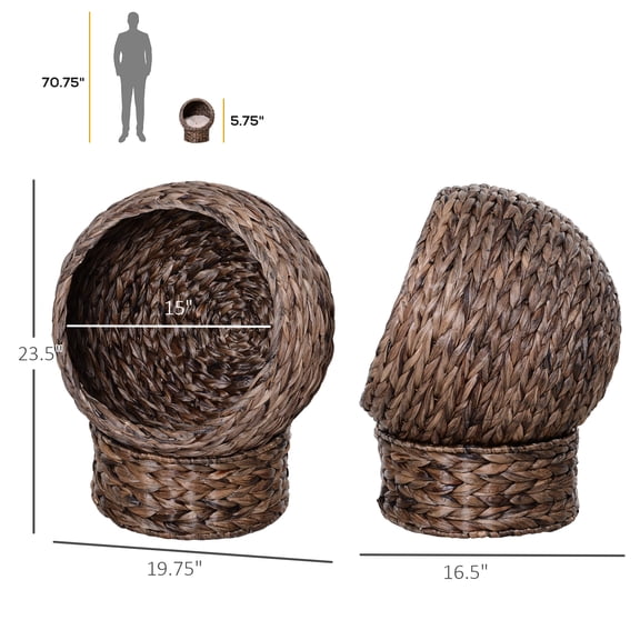 XIZE Handwoven Elevated Cat Bed with Soft Cushion Cat Egg Chair Shape,Cat Basket Bed Kitty House with Stand,Raised Wicker Cat Bed for Indoor Cats,23.5" H,Grey
