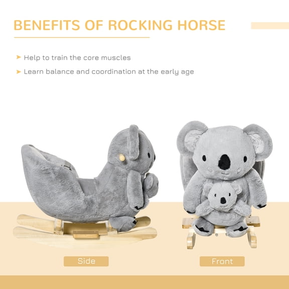 XIZE Koala-Shaped Rocker with Realistic Sounds, Plush Animal Rocking Toy for family Ages 18-36 Months, Gray