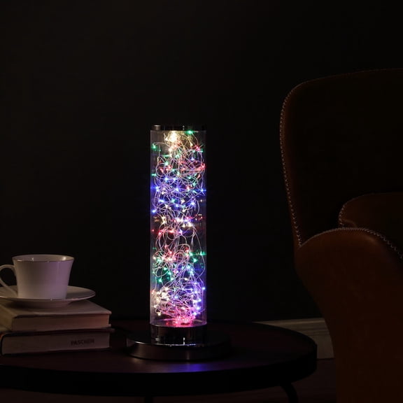 XIZE LED Table Lamp with Exposed Multi-Colored Rope, 13" H, Column Design