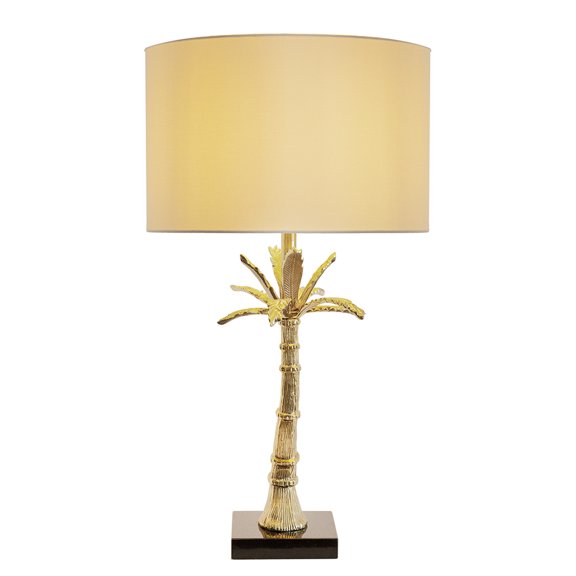 XIZE Leaf Lamp with Marble Base, D16" x 31", Gold, Shade Assembly Required