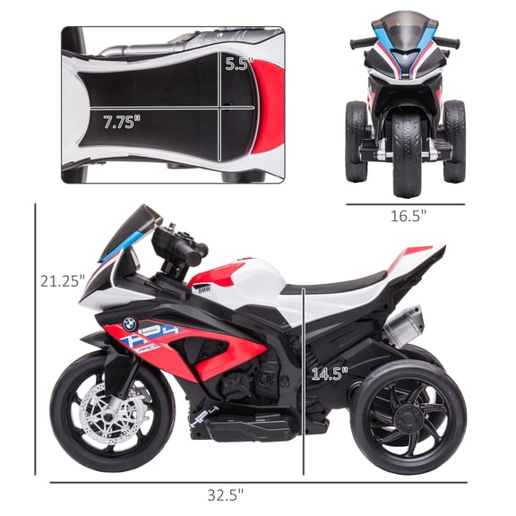 XIZE Licensed 6V Battery-Powered Motorcycle with USB, AUX, Music, and Headlight, 3-Wheel Off-Road Dirt Bike Toy for family, Red