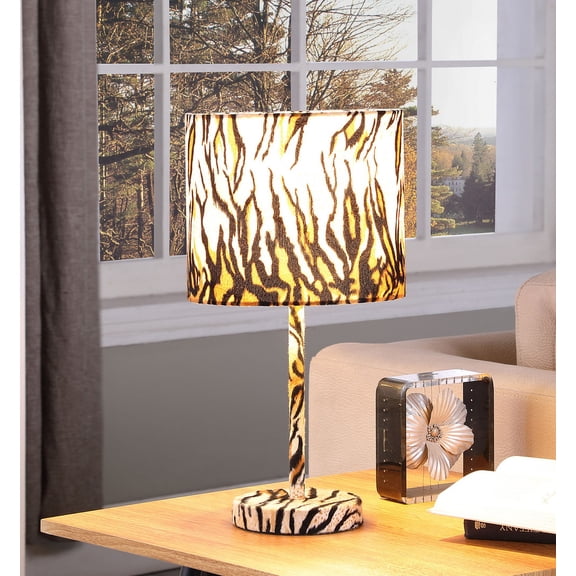 XIZE Metal Table Lamp with Faux Suede Tiger Print, 19.25" H