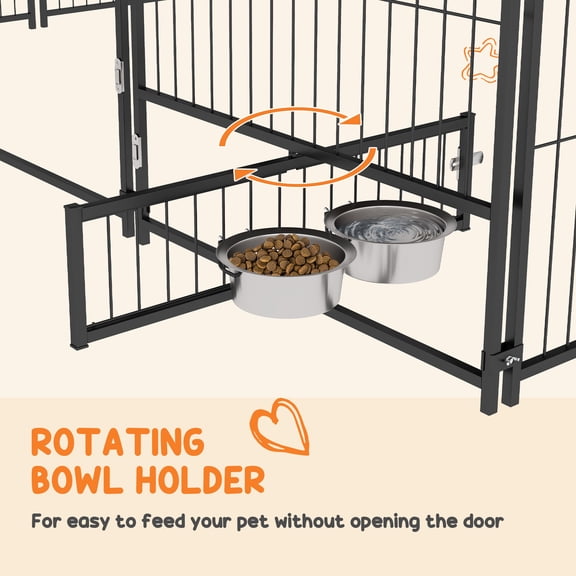 XIZE Outside Dog Kennel,6.9'x6.9'x5' Puppy Play Pen with Canopy,Garden Playpen Fence Crate Enclosure Cage Rotating Bowl,Coffee