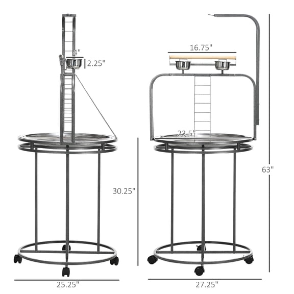 XIZE Parrot Stand Large Bird Perch Stand with Toy Hook 3 Ladders,Parrot Perch with Easy Grip,Bird Wooden Stand,Gray