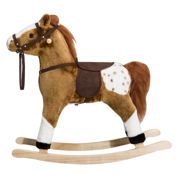 XIZE Plush Rocking Horse Pony Toy with Realistic Sounds, Animal Rocker for family, Brown