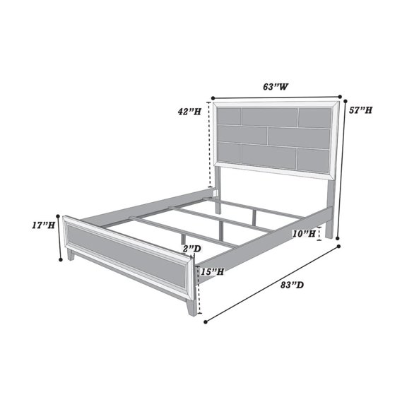 XIZE Queen Size Panel Bed with Box Design Headboard, Rubber Wood and Paper Veneer, Grey