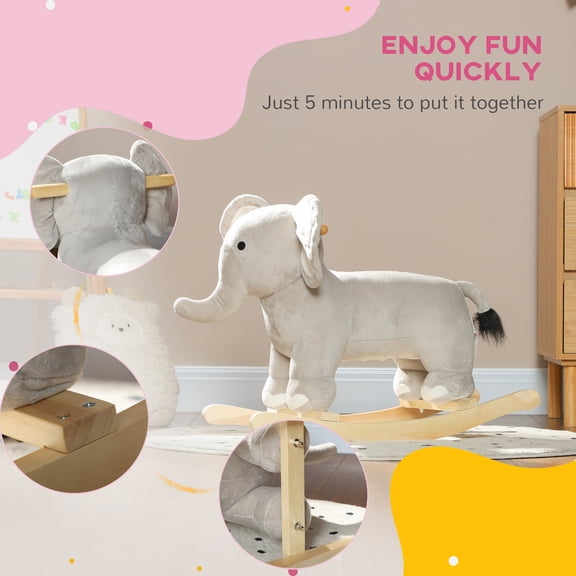 XIZE Plush Elephant Rocker Toy with Realistic Sounds, Rocking Animal for family Ages 2-4, Gray