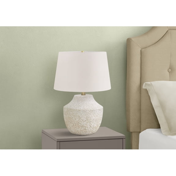 XIZE Table Lamp, 20" H, Cream Concrete, Ivory and Cream Shade, Modern Style