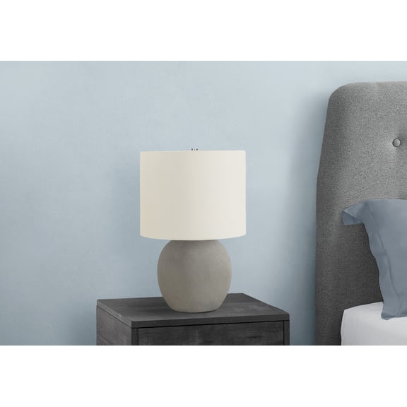 XIZE Table Lamp, 20" H, Grey Concrete, Ivory and Cream Shade, Contemporary Style