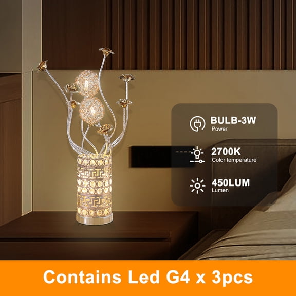 XIZE Table Lamp with Flower Bud Design, Aluminum, Gold and Copper/Silver Wire, LED, for Living Room Bedside