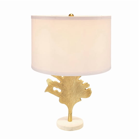 XIZE Table Lamp with Leaf Design, D13" x 22.2", Gold and White, Shade Assembly Required