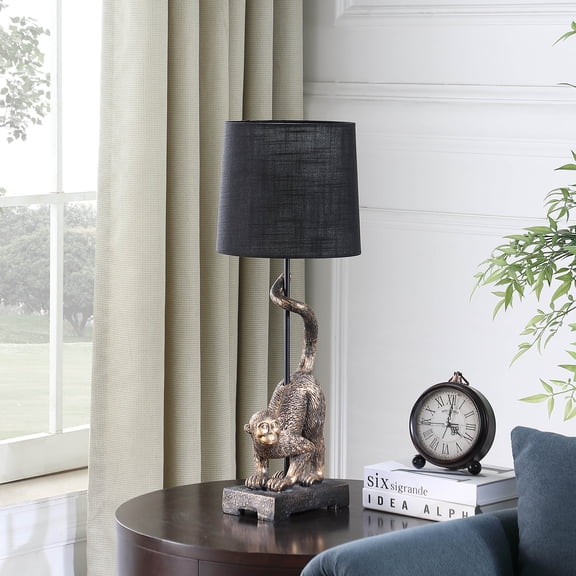 XIZE Table Lamp with Monkey Design, 24" H, Antique Bronze, Polyresin, Wildlife Style