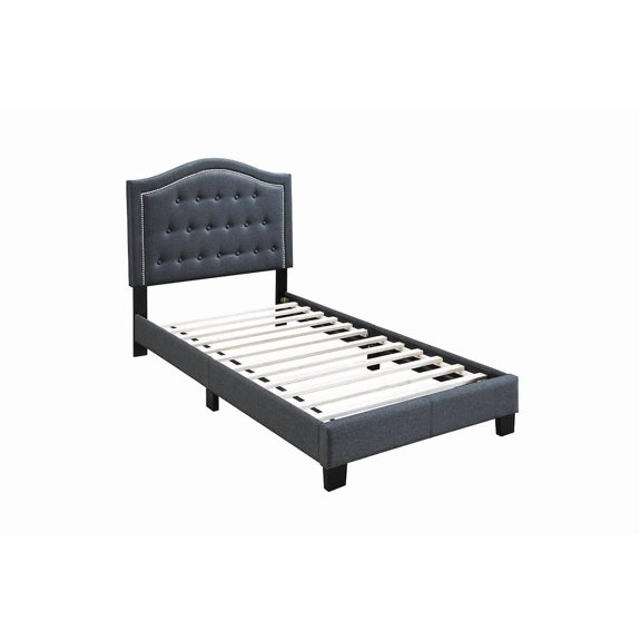 XIZE Twin Size Bed with Button Tufted Headboard and Support Legs, Charcoal