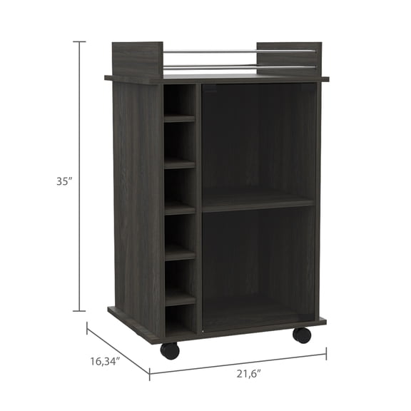 XIZE Vegas Bar Cart with Glass Door Cabinet and 6 Cubbies