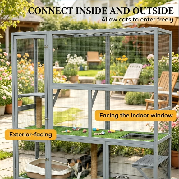 XIZE Wall-Mounted Design Wooden Cat House,Cat Catio,Catio Outdoor Cat Enclosure