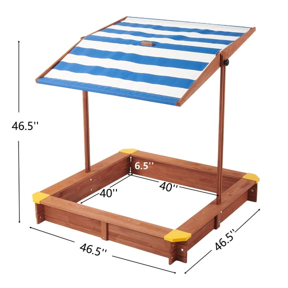 XIZE Wooden Sandbox with Adjustable Canopy Cover, 46 Inch Outdoor Cedar Sandpit for Backyard Play
