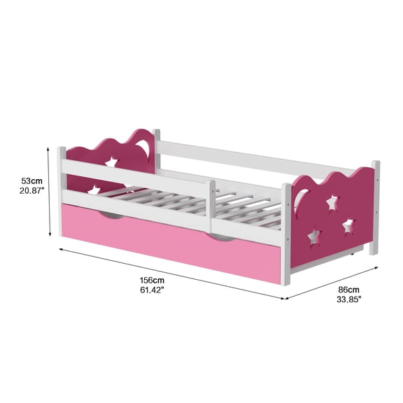 XIZE family Bed Frame with Star and Moon Decor, Wood and Bamboo Frame, 8 Slats Support, No Box Spring Needed, Easy Assembly