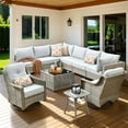 thumbnail image 1 of XIZZI 10 Pieces Patio Furniture Wicker Outdoor Conversation Set Rattan Patio Sectional Sofa with Swivel Rocking Chair and Glowing Coffee Table for Porch, Gray, 1 of 9