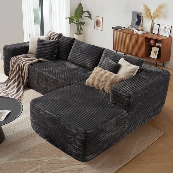 XIZZI 106" L-Shaped Sofa Set, No Assembly Required Sectional Sofa w/ 28" Seat Depth, Ergonomic Spring + Foam Support, Right Chaise, Gray(Plush Fabric)