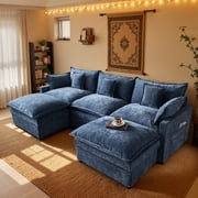 XIZZI 107.9" Modular Sectional Sofa with Double Ottomans, Deep Seat Cloud Couch with Chenille Fabric, Dual Thick Cushions and Solid Wood Frame for Living Room-Light Blue